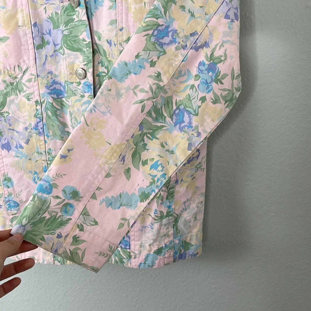 Denim&Co. Pastel Floral Denim Jacket - Picture 3 of 6